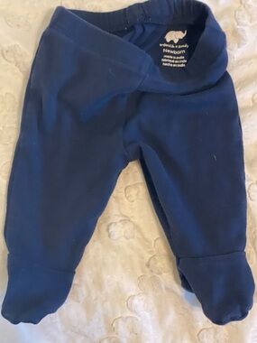monica + andy Organic Cotton Footed Baby Pant - Navy, Newborn Size